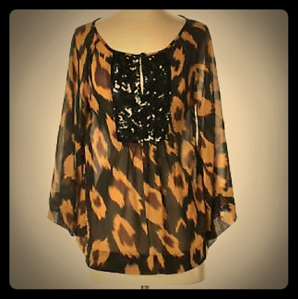 Andrew Charles Flutter Sleeve Animal Print Blouse